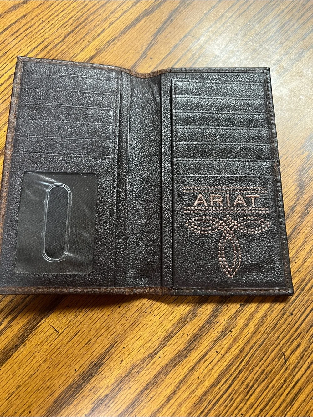 Ariat Dark Brown Leather Rodeo Wallet with Tri-Color Logo